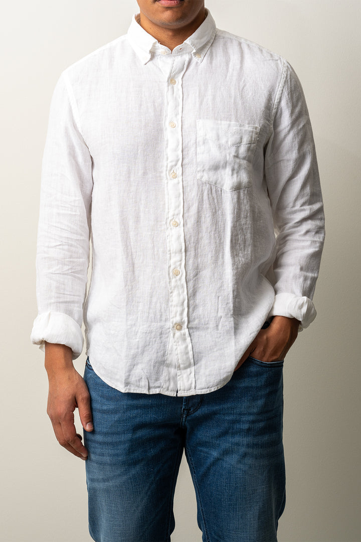 Regular Garment Dyed Linen Shirt White