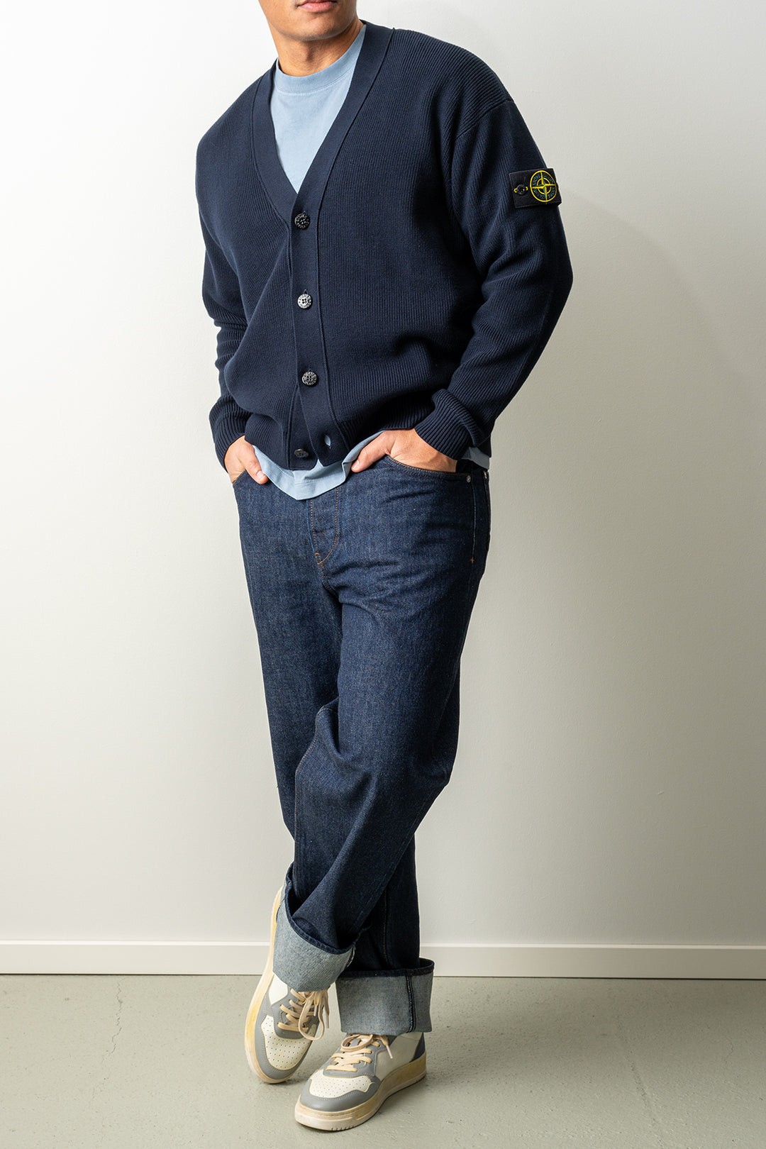 Ribbed Soft Organic Cotton Cardigan 5100009 Navy Blue