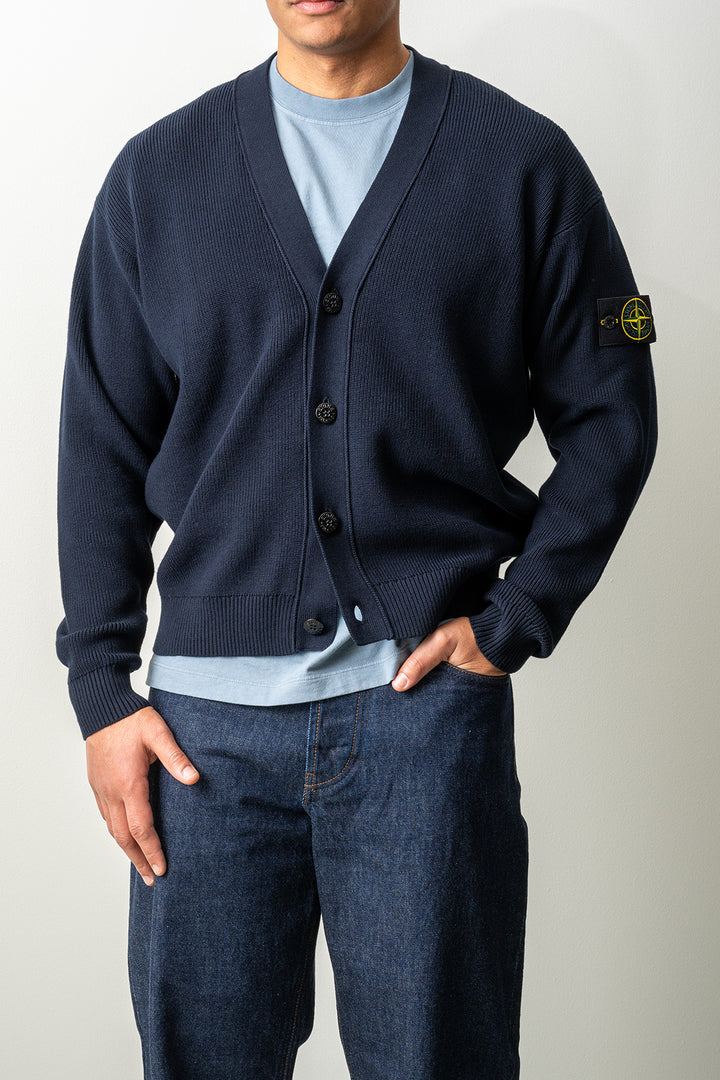 Ribbed Soft Organic Cotton Cardigan 5100009 Navy Blue