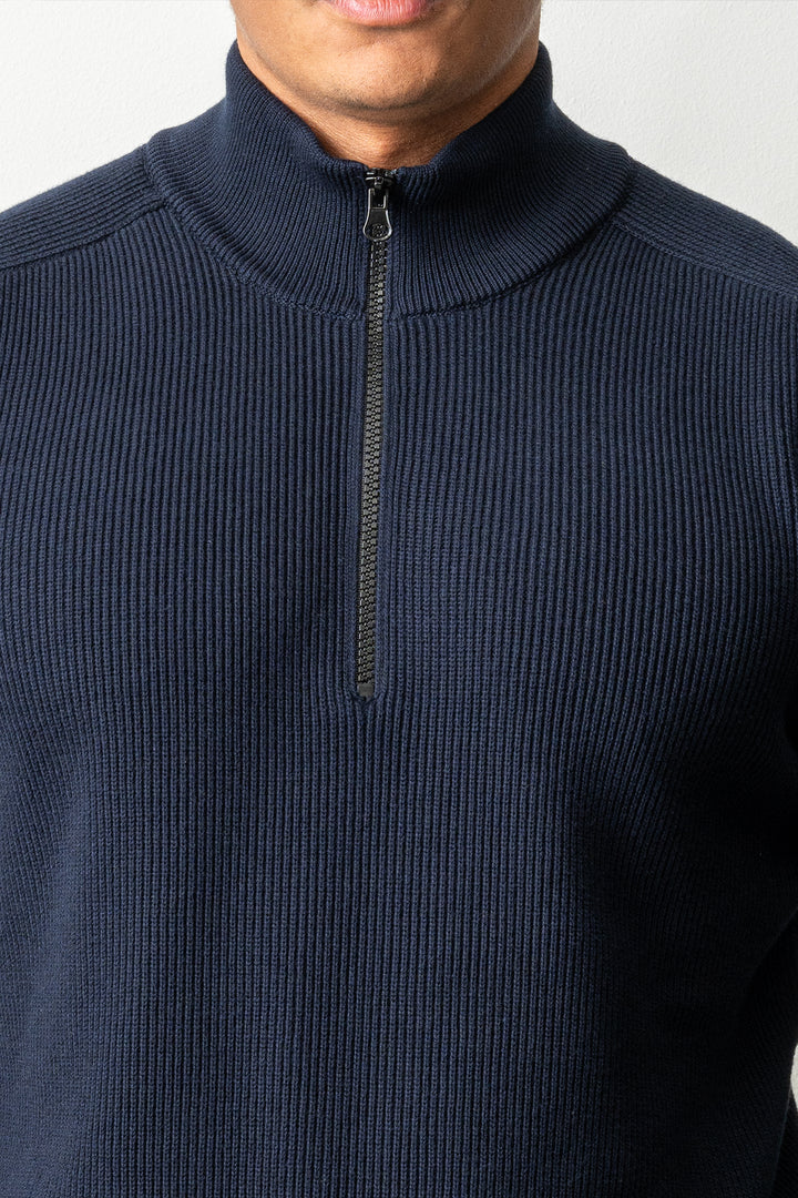 Ribbed Soft Organic Cotton LS Polo 5100124 Navy Blue