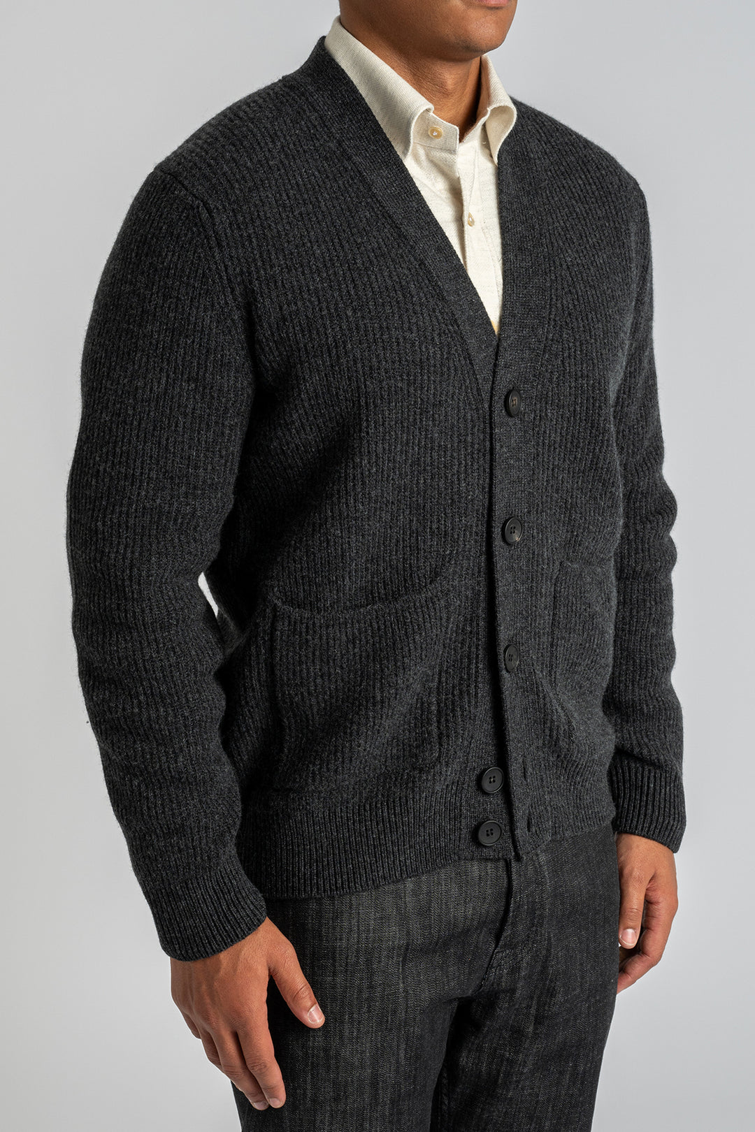 Ribbed Wool Cashmere Cardigan Antracite