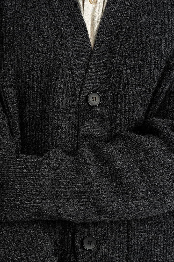 Ribbed Wool Cashmere Cardigan Antracite