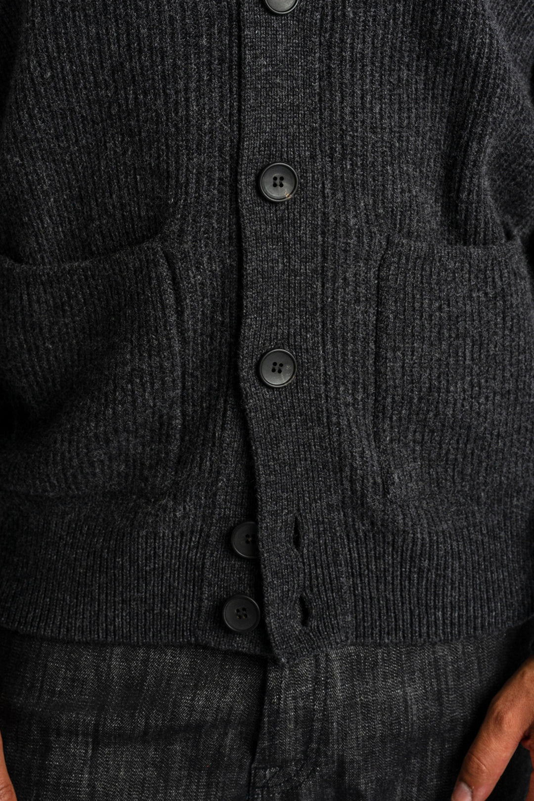 Ribbed Wool Cashmere Cardigan Antracite