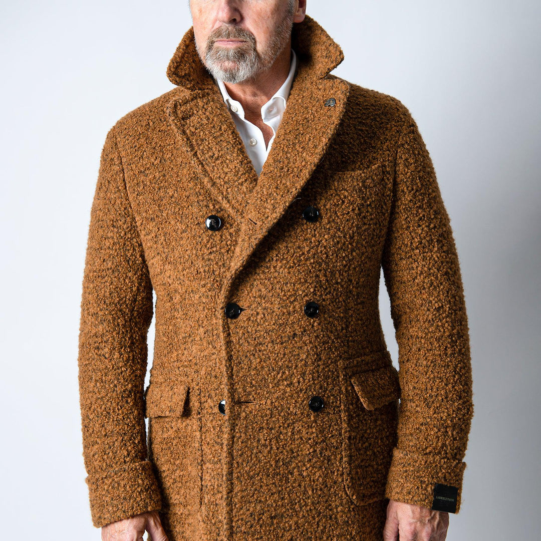 Double Breasted Bouclé Coat BROWN