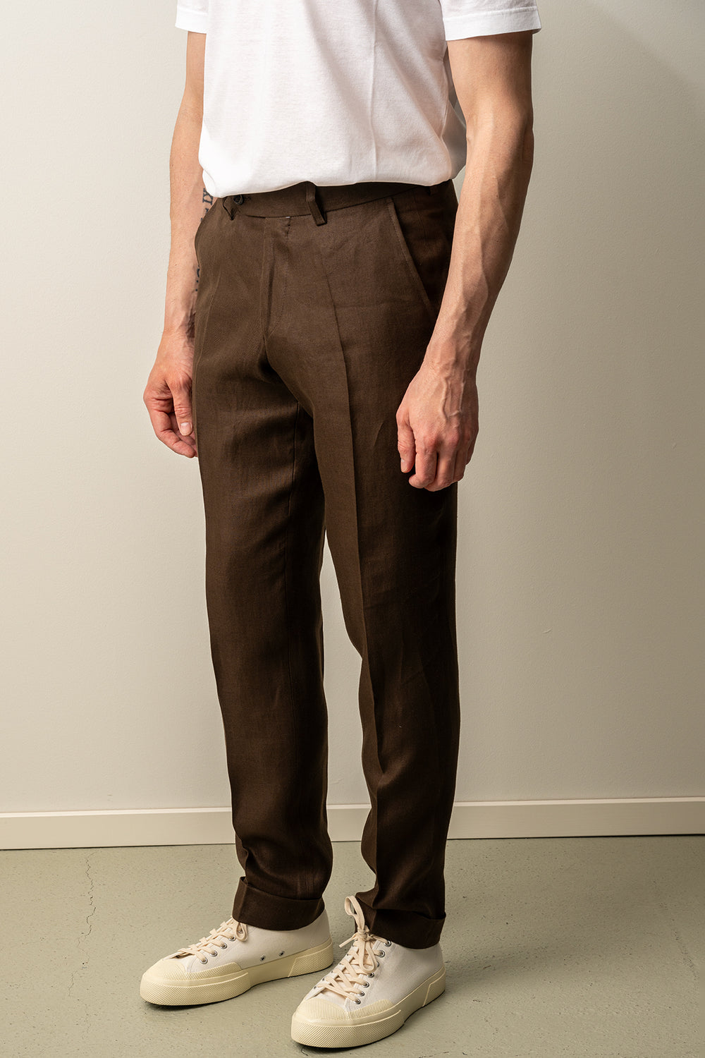 Ryhs Pat Linen Trouser Dark Brown