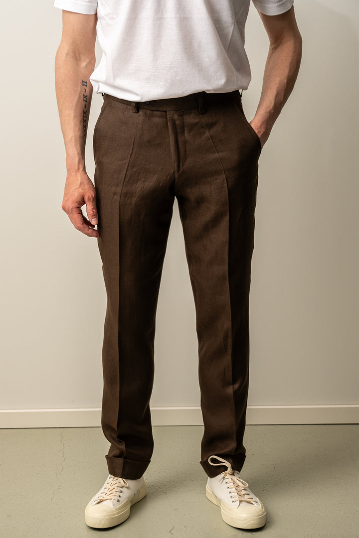 Ryhs Pat Linen Trouser Dark Brown