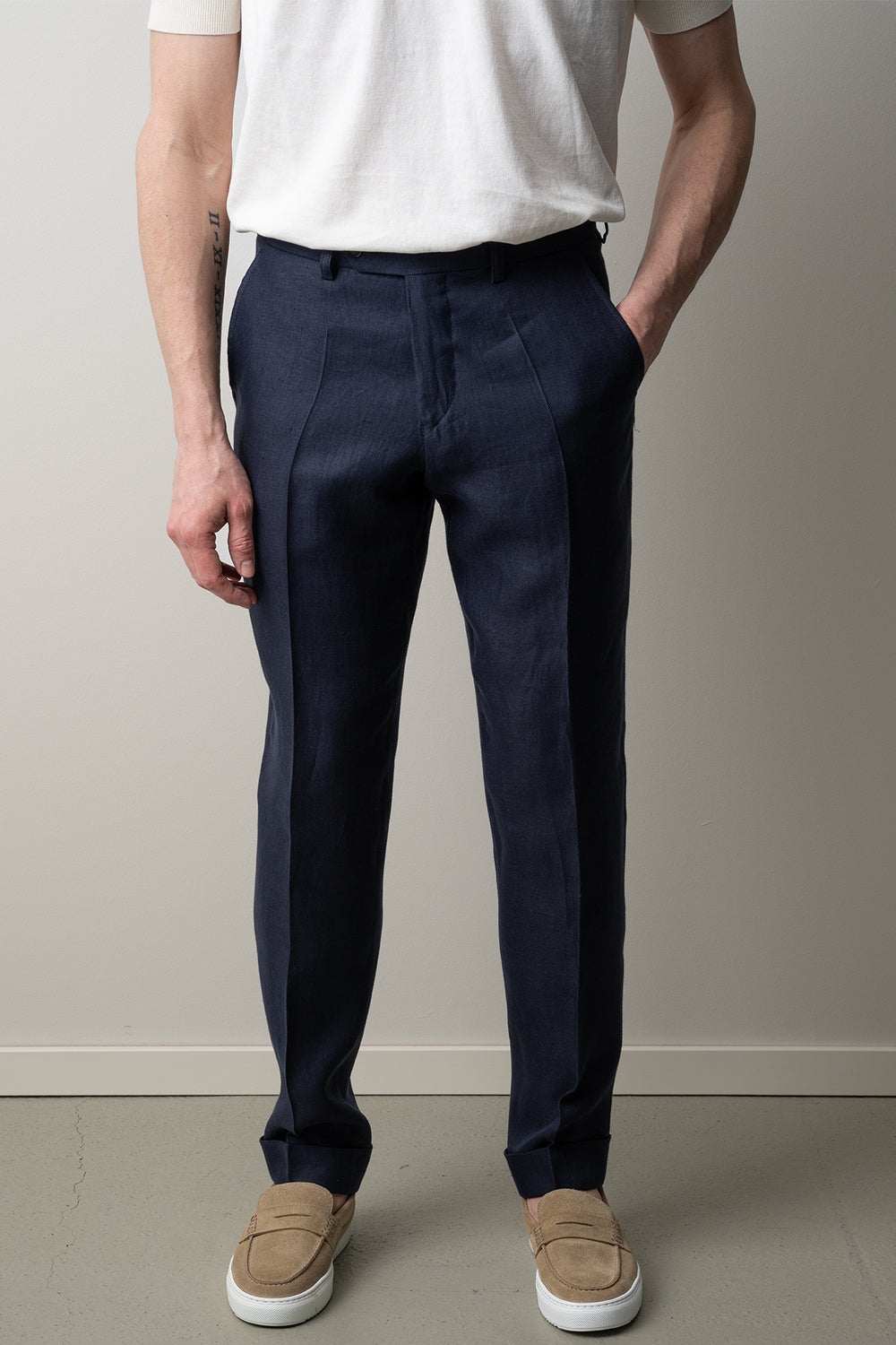 Ryhs Pat Linen Trouser Dark Navy