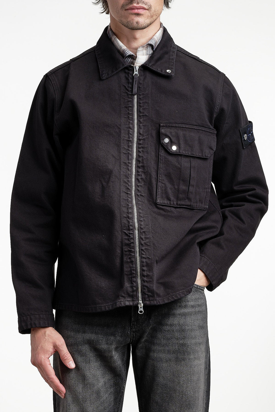 Bull Denim-TC Shirt Black – STONE ISLAND, framifrån
