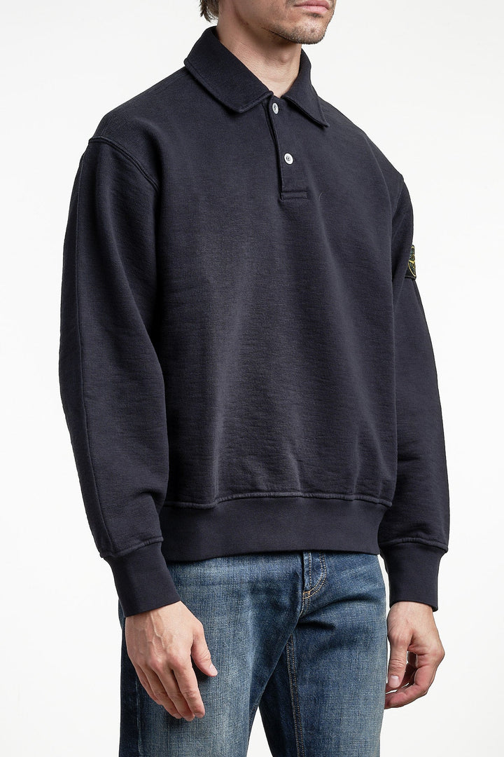 Fleece Long Sleeve Polo Navy Blue – STONE ISLAND, bakifrån