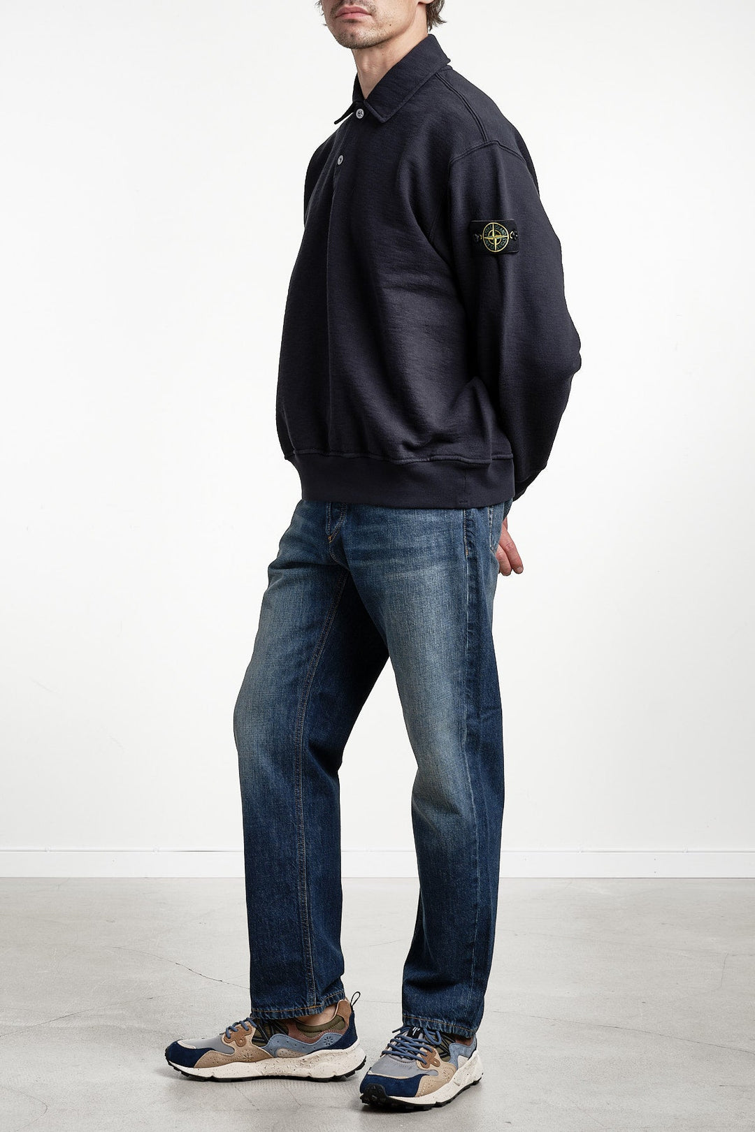 Fleece Long Sleeve Polo Navy Blue – STONE ISLAND, detalj