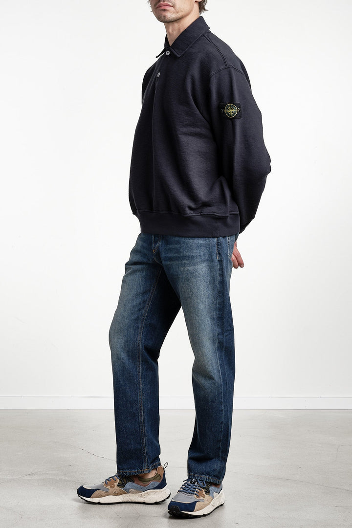 Fleece Long Sleeve Polo Navy Blue – STONE ISLAND, detalj