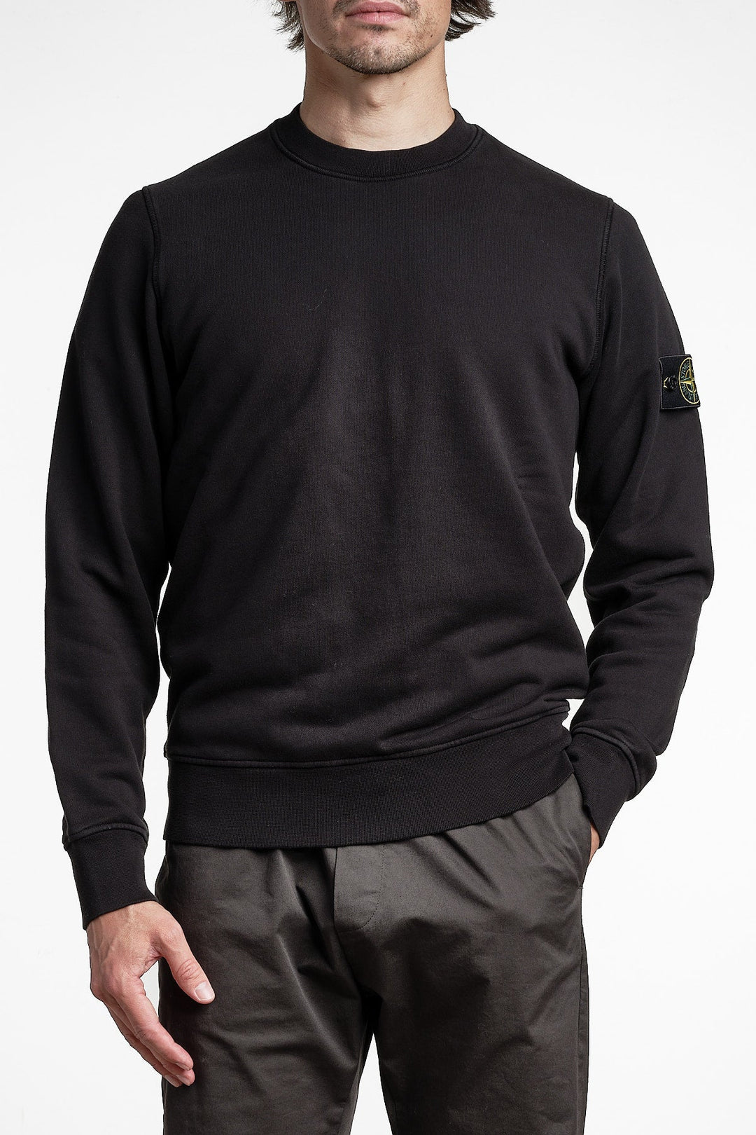 Garment Dyed Fleece Sweatshirt Black – Stone Island, framifrån