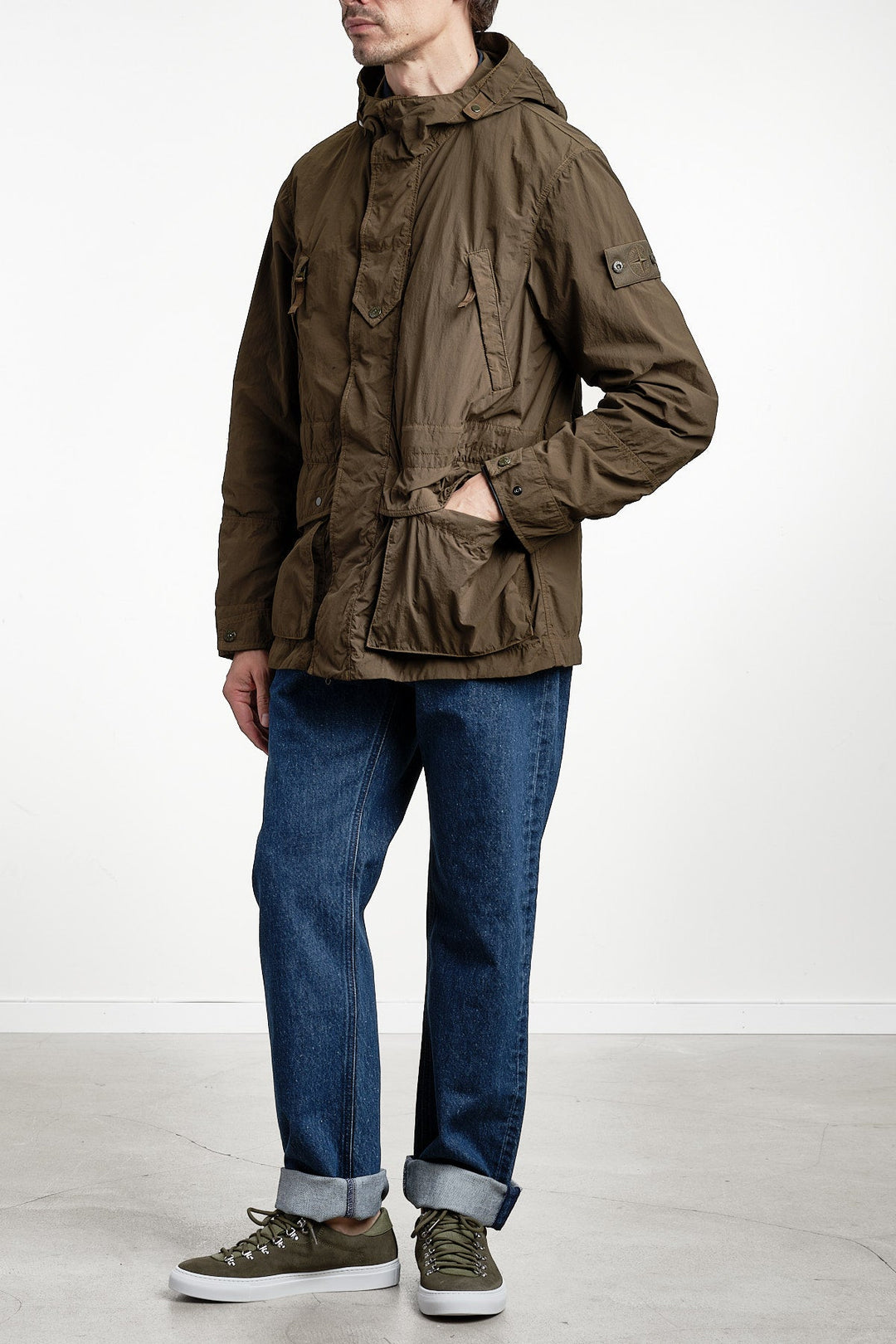 Ghost Piece Nylon Smerigliato Short Parka Green – STONE ISLAND, detalj