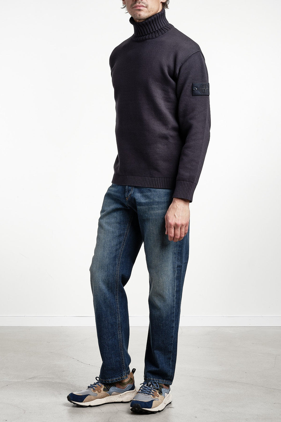 Ghost Piece Plush Stitch Winter Cotton Turtleneck Knit Navy Blue – STONE ISLAND, detalj