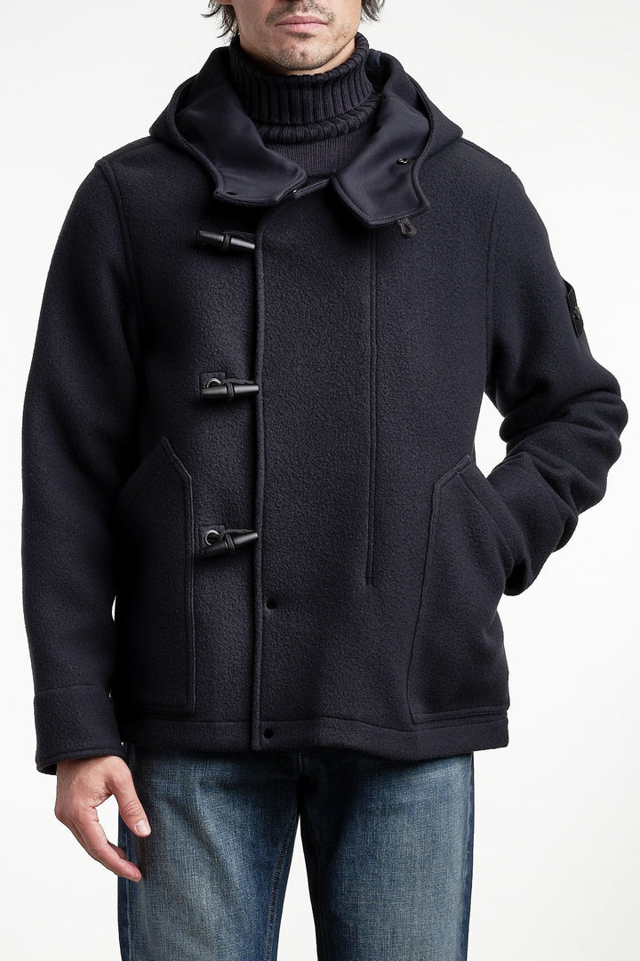 Heavy Melton Short Parka Navy Blue – STONE ISLAND, framifrån