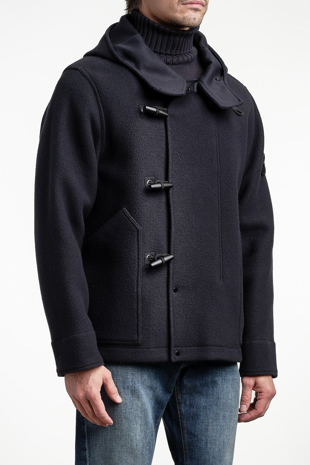 Heavy Melton Short Parka Navy Blue – STONE ISLAND, bakifrån