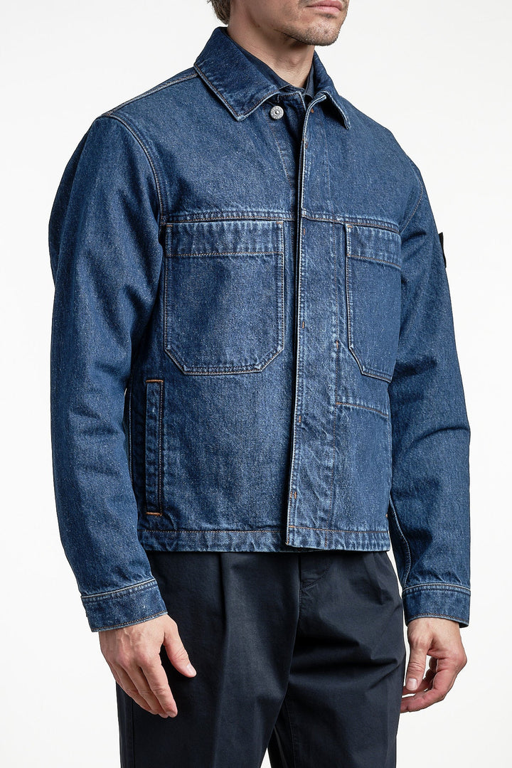 Indigo Denim Medium Grainy Wash Biker Jacket Blue Medium Wash – STONE ISLAND, bakifrån