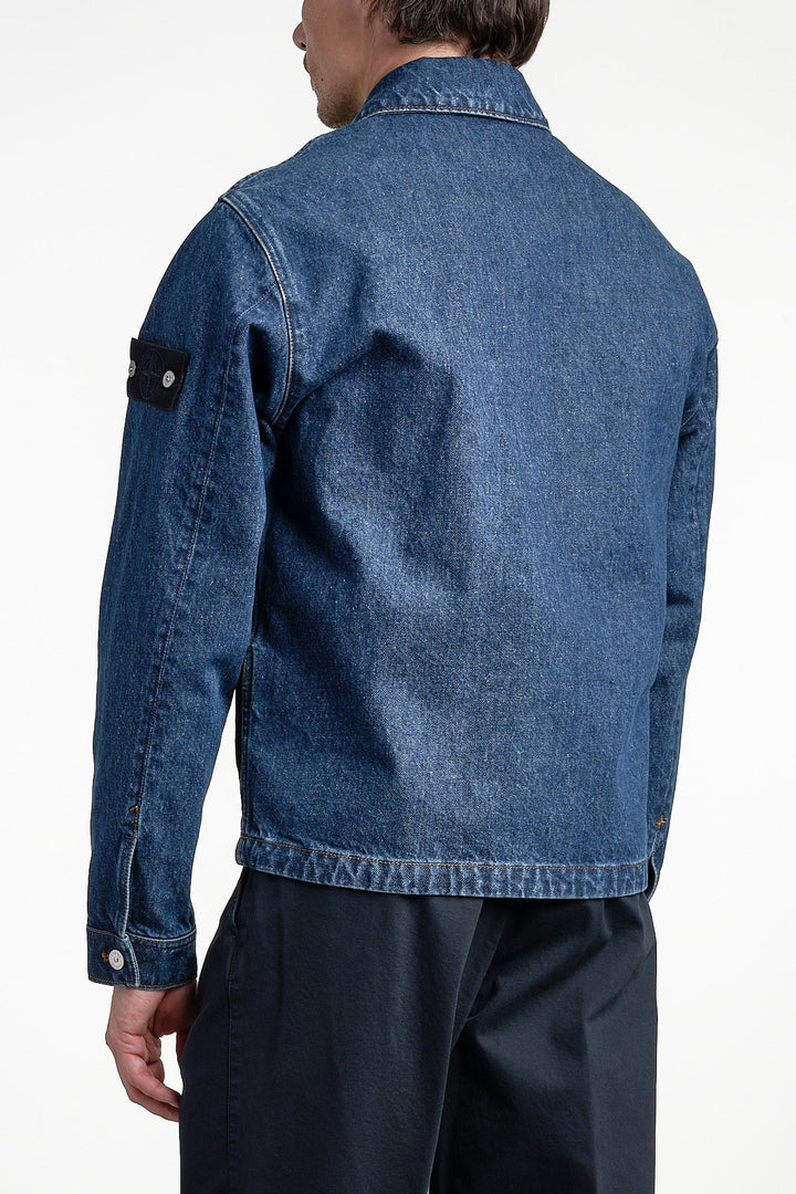 Indigo Denim Medium Grainy Wash Biker Jacket Blue Medium Wash – STONE ISLAND, sidobild