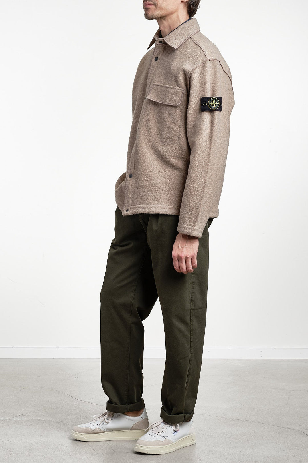 Micro Bouclé Overshirt Biscuit – STONE ISLAND, detalj