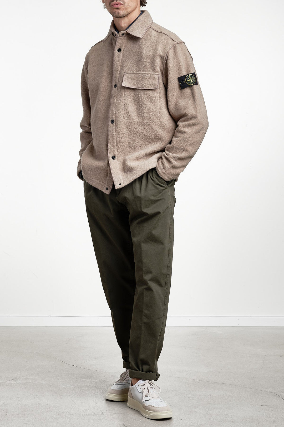 Micro Bouclé Overshirt Biscuit – STONE ISLAND, helbild