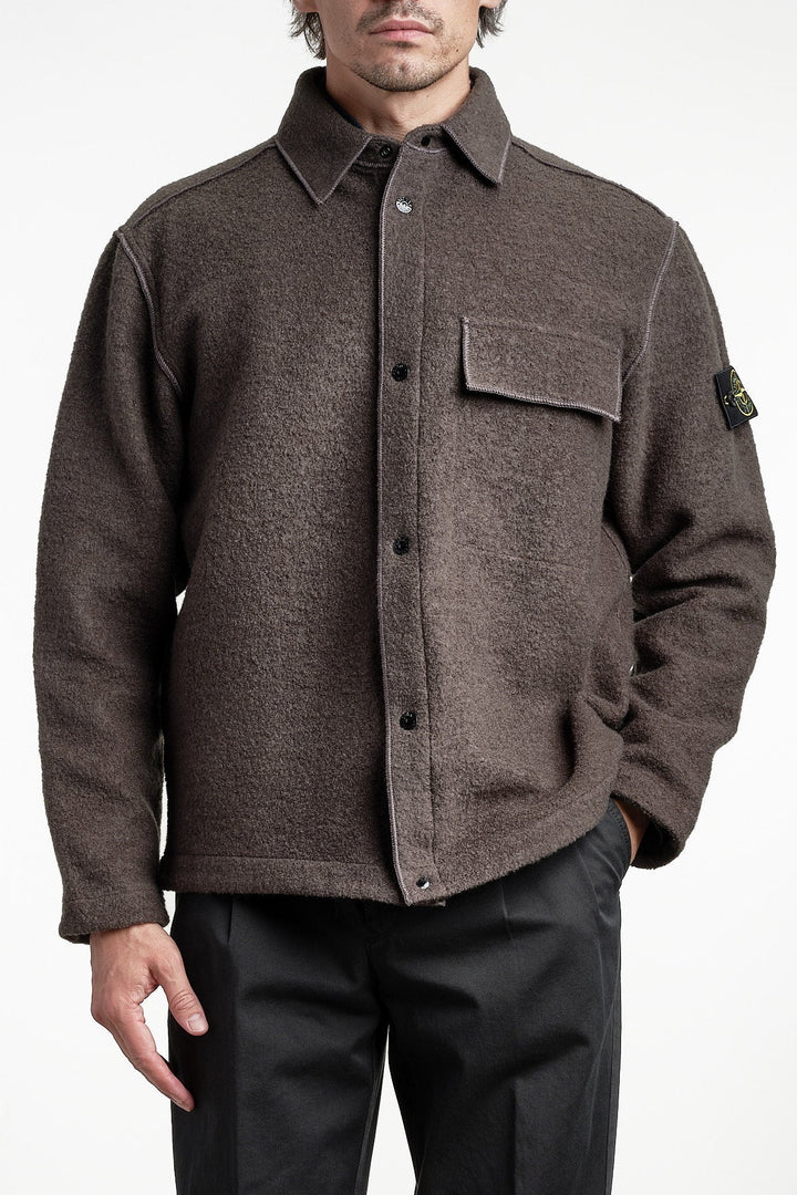 Micro Bouclé Overshirt LEAD GREY – STONE ISLAND, framifrån