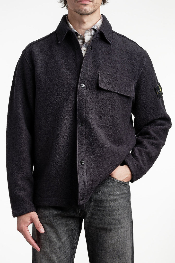 Micro Bouclé Overshirt Navy Blue – STONE ISLAND, framifrån