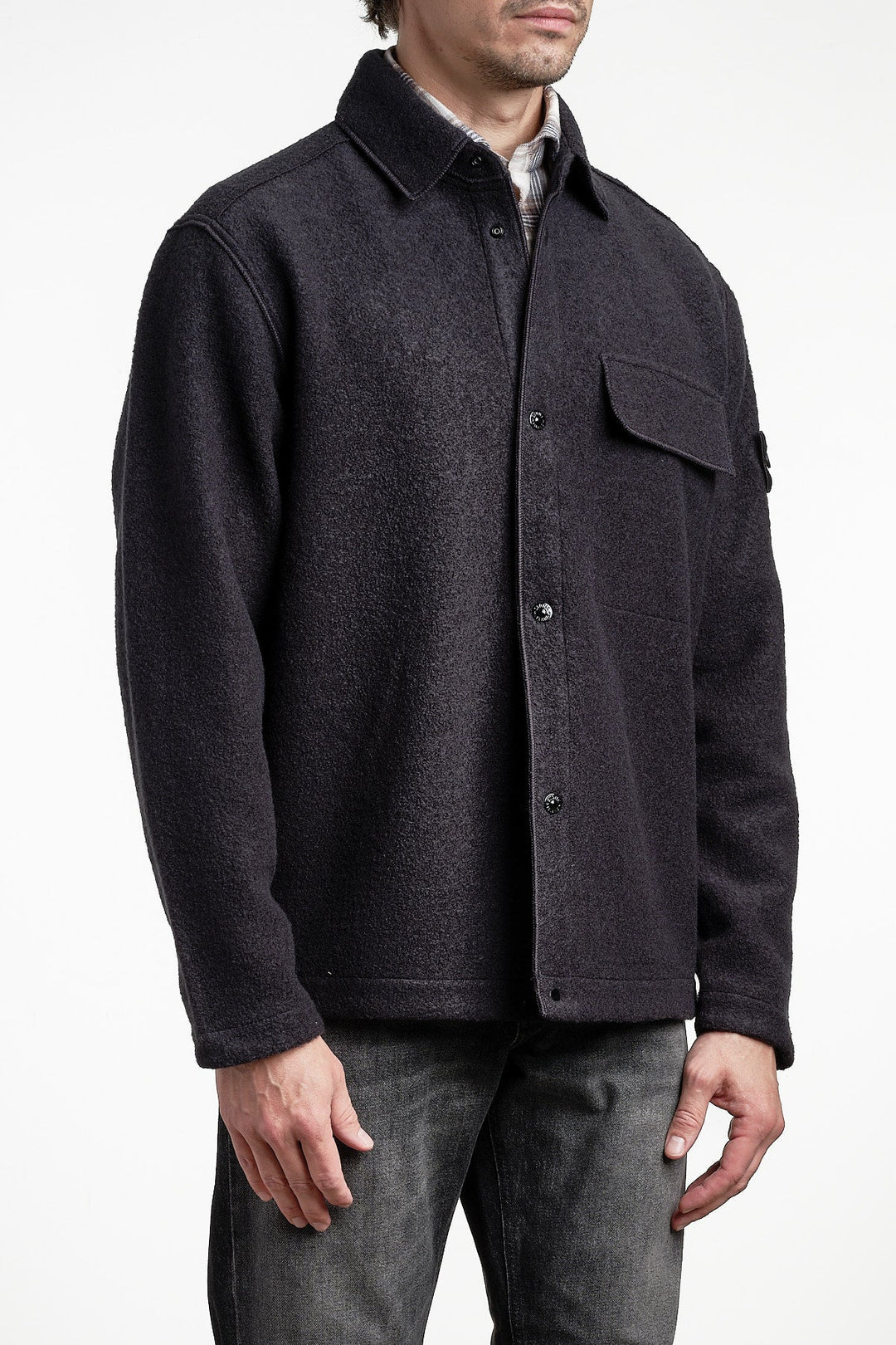 Micro Bouclé Overshirt Navy Blue – STONE ISLAND, bakifrån