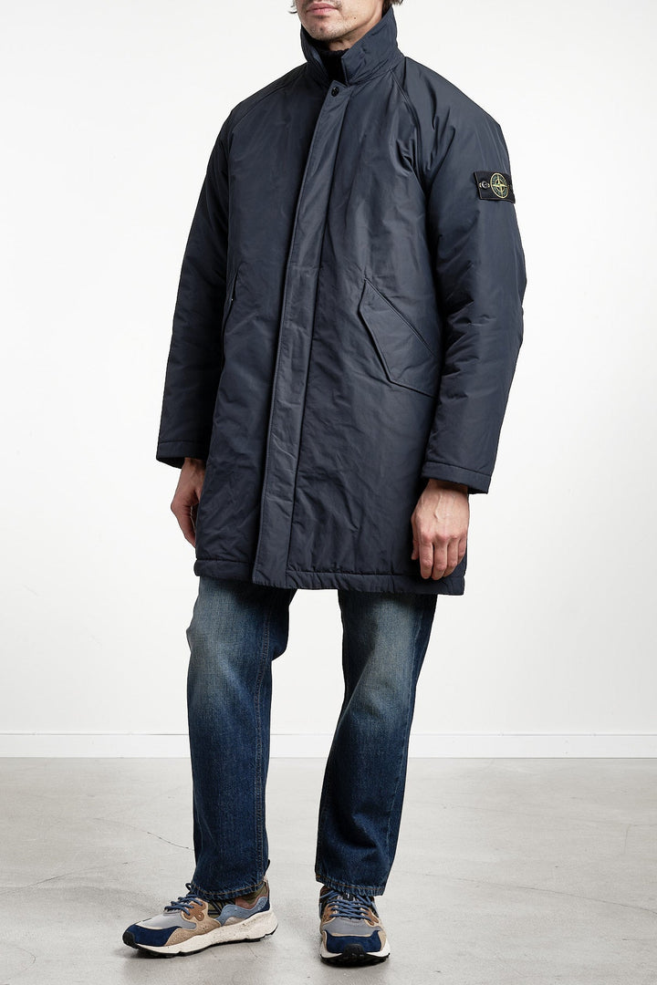 Micro Twill Long Coat Navy Blue – STONE ISLAND, detalj