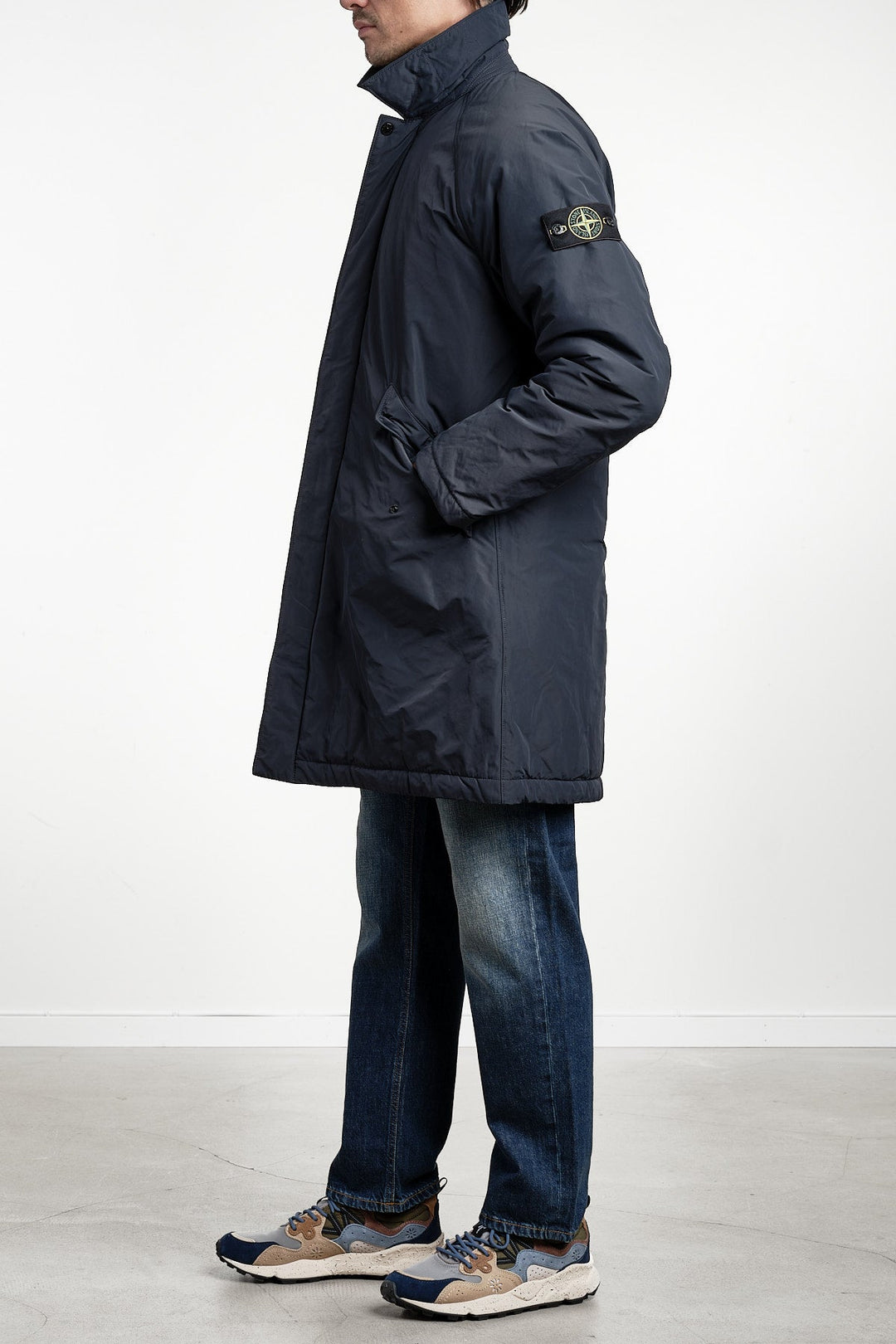 Micro Twill Long Coat Navy Blue – STONE ISLAND, helbild