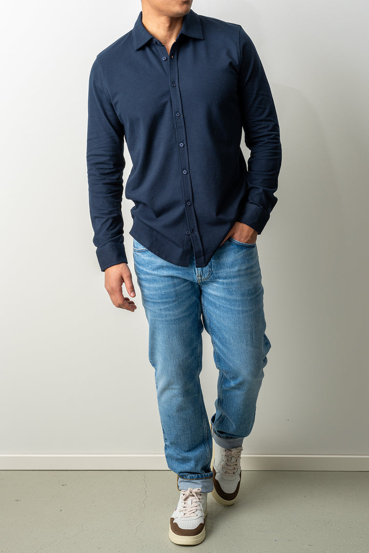 Soft Jersey Pique Shirt Navy