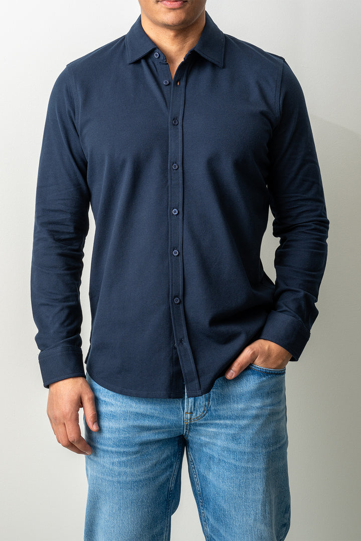 Soft Jersey Pique Shirt Navy
