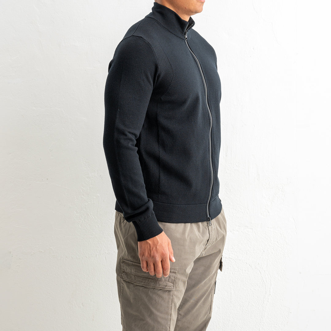 Stretch Wool Full Zip Sweater 5100062 Black