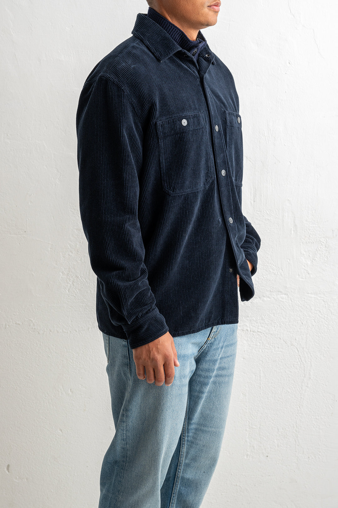 Organic Cotton Corduroy Overshirt 1200012 Navy Blue