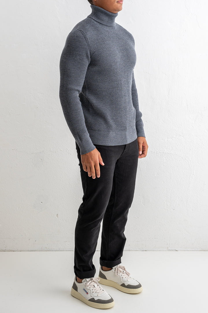 Full Rib Wool Rollneck Sweater 5100052 MELANGE DARK GREY