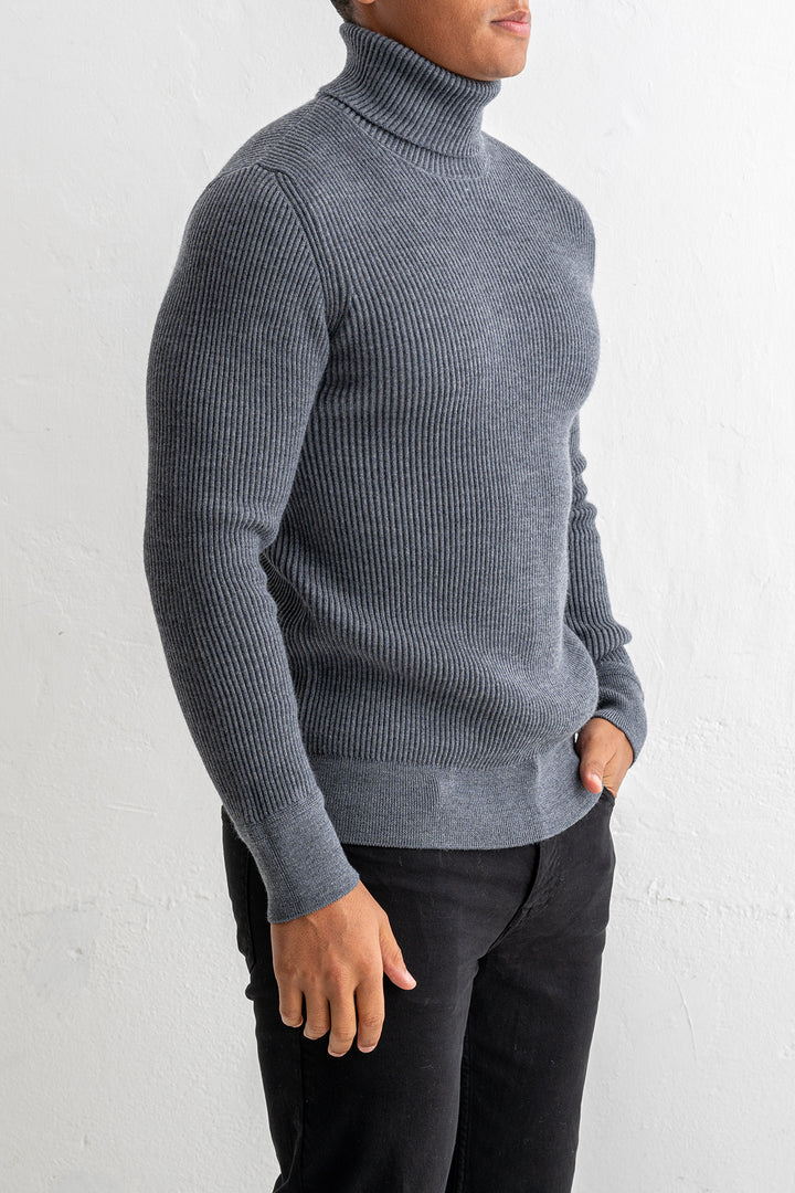 Full Rib Wool Rollneck Sweater 5100052 MELANGE DARK GREY