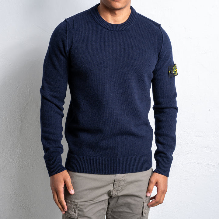 Wool Mix Knitted Sweater Navy Blue