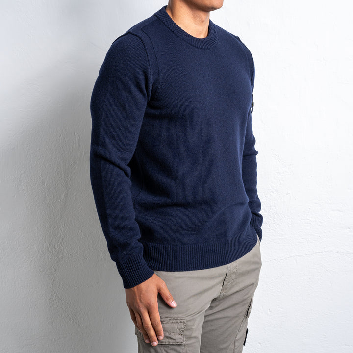 Wool Mix Knitted Sweater Navy Blue