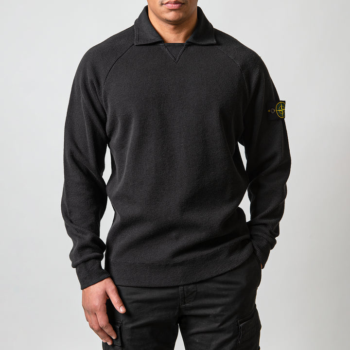 Ribbed Polo Sweatshirt BLACK