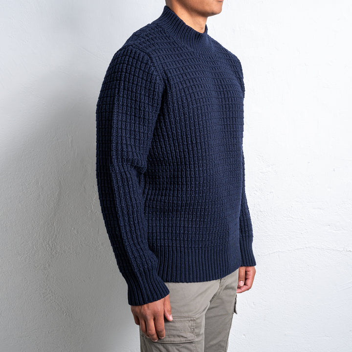 Classic Roundneck Wool Sweater Navy Blue