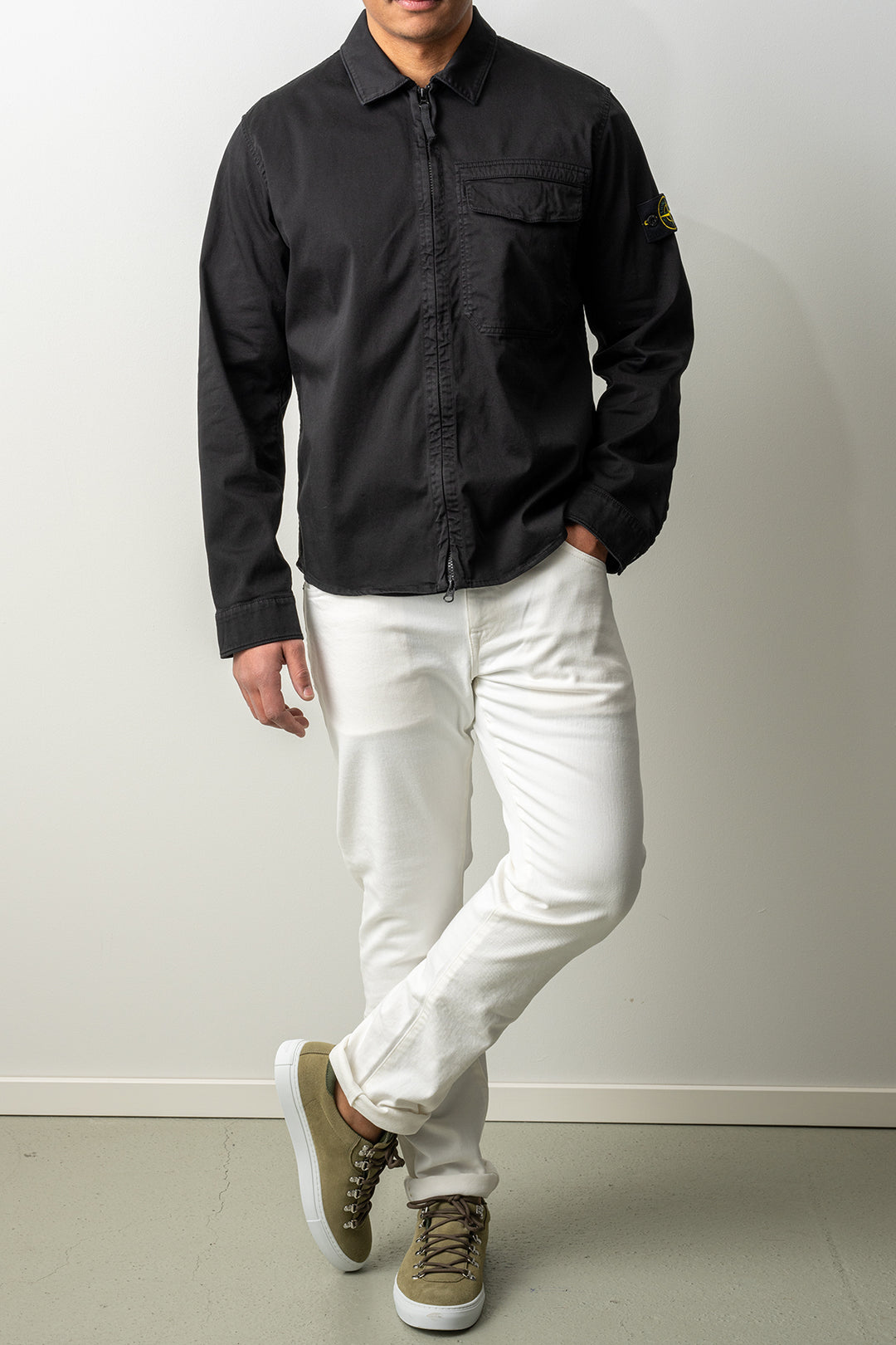 Stretch Organic Cotton Satin Overshirt 1200015 Black