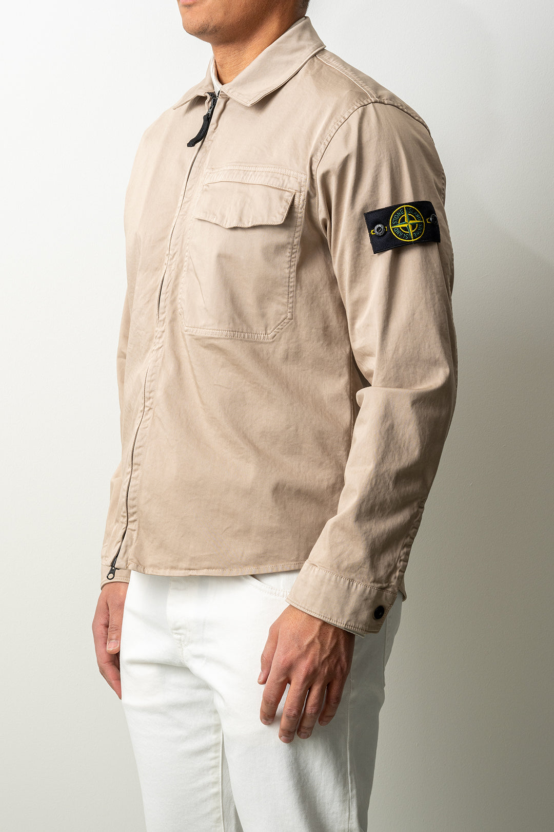 Stretch Organic Cotton Satin Overshirt 1200015 Desert Sand