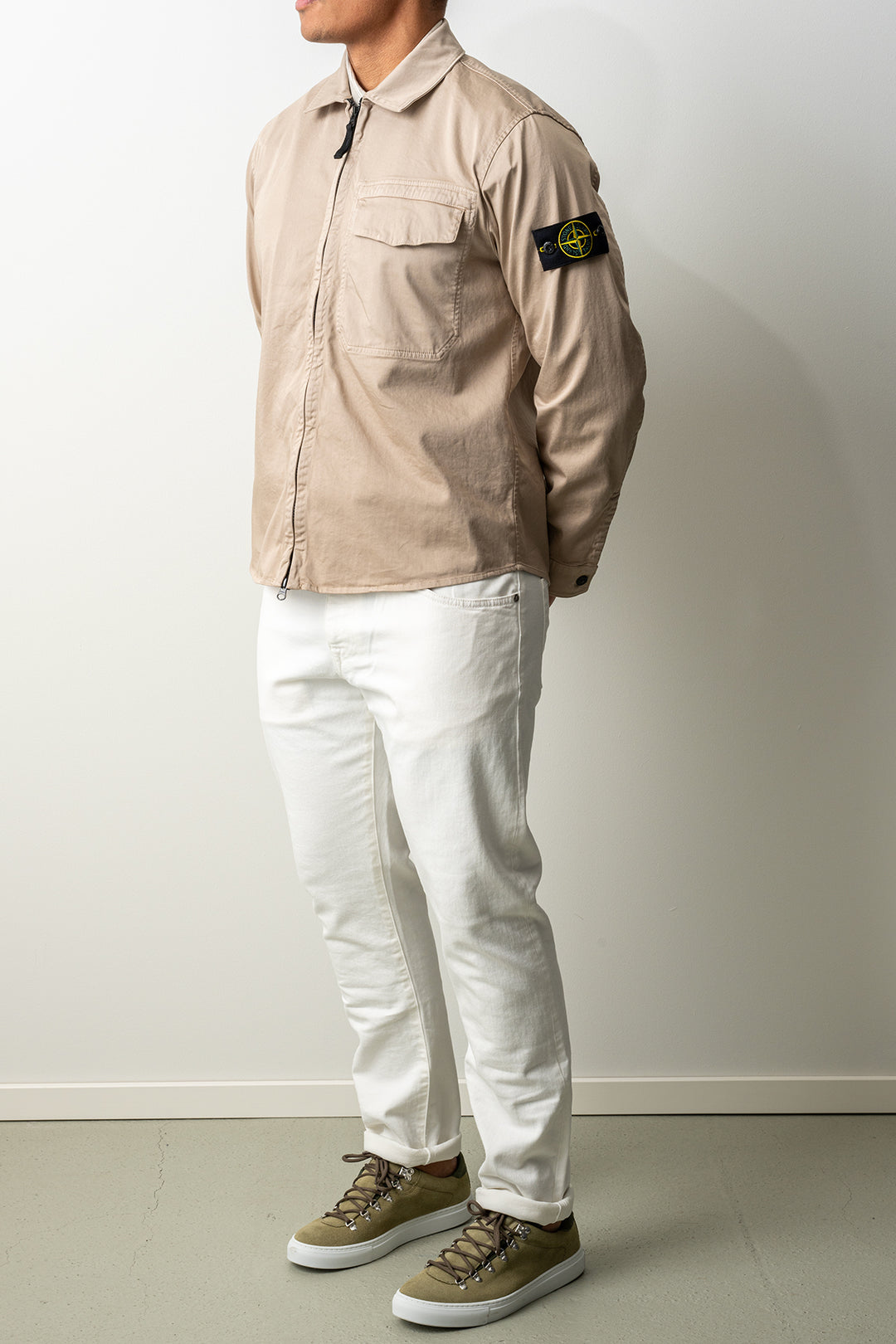 Stretch Organic Cotton Satin Overshirt 1200015 Desert Sand