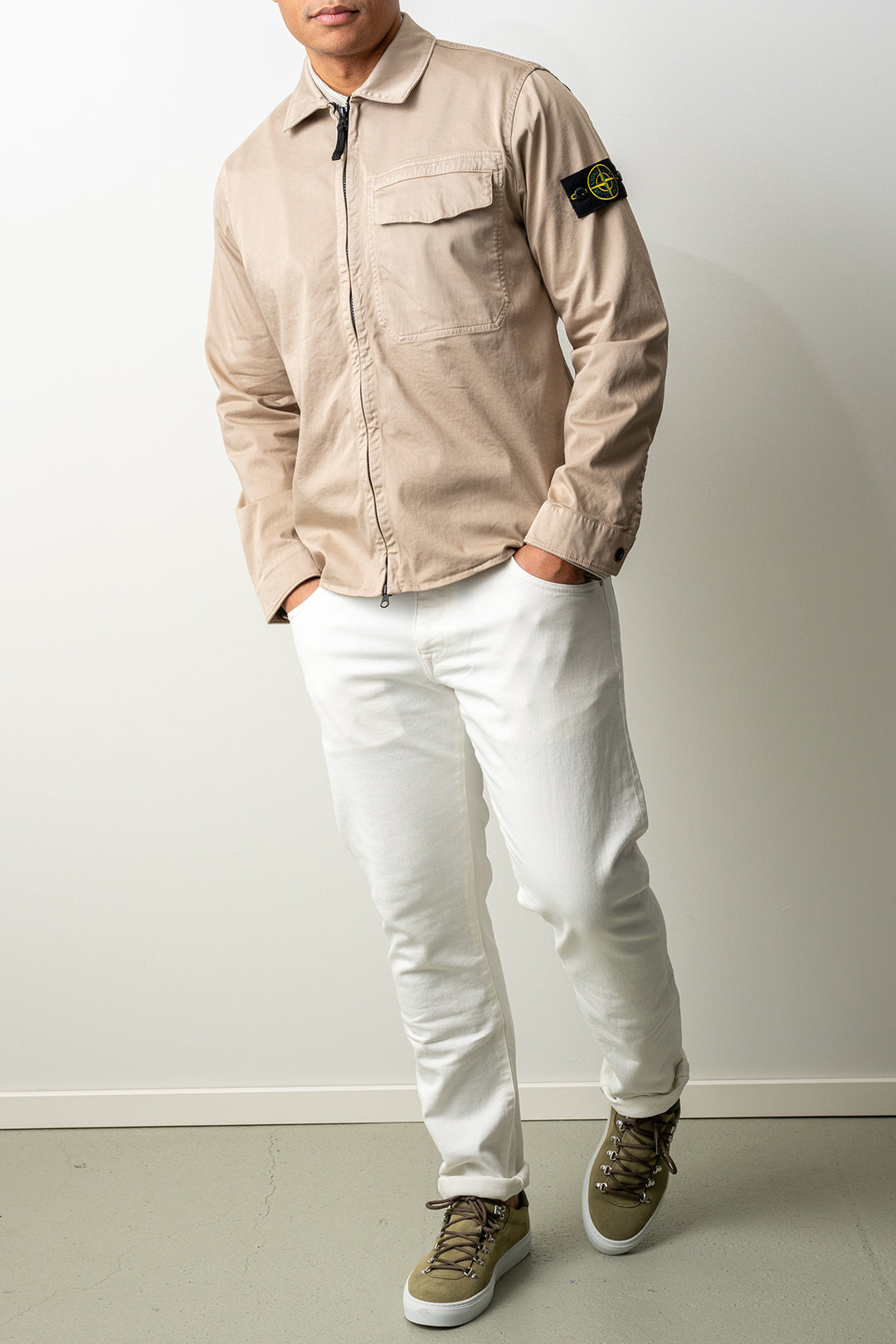 Stretch Organic Cotton Satin Overshirt 1200015 Desert Sand