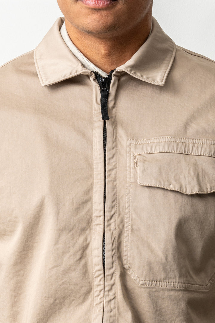 Stretch Organic Cotton Satin Overshirt 1200015 Desert Sand