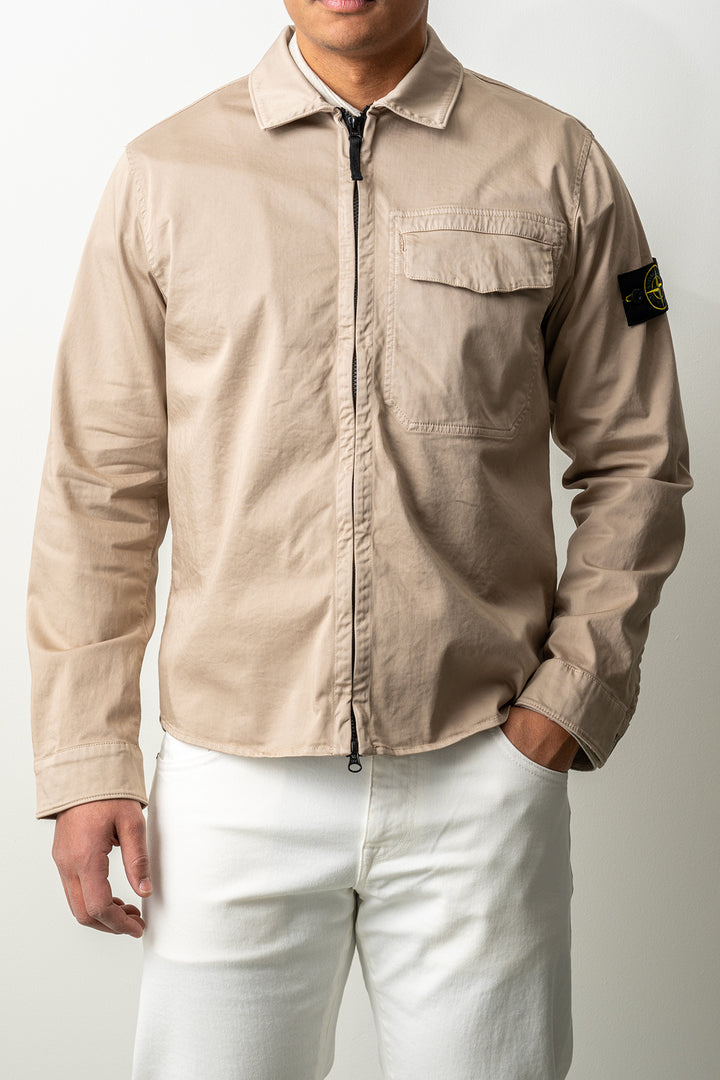 Stretch Organic Cotton Satin Overshirt 1200015 Desert Sand