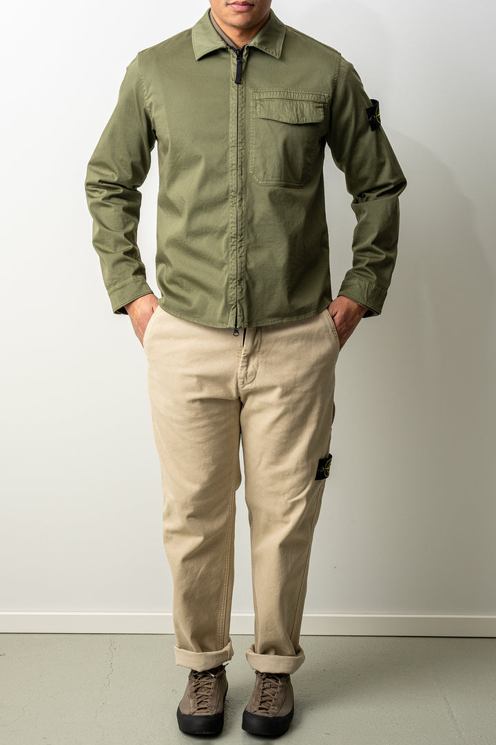 Stretch Organic Cotton Satin Overshirt 1200015 MILITARY GREEN