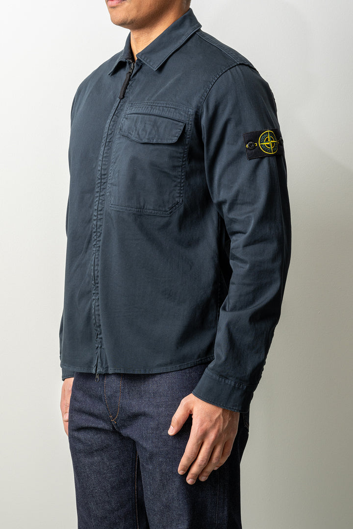Stretch Organic Cotton Satin Overshirt 1200015 Navy Blue