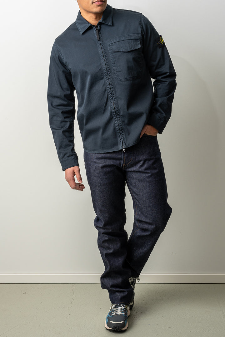 Stretch Organic Cotton Satin Overshirt 1200015 Navy Blue