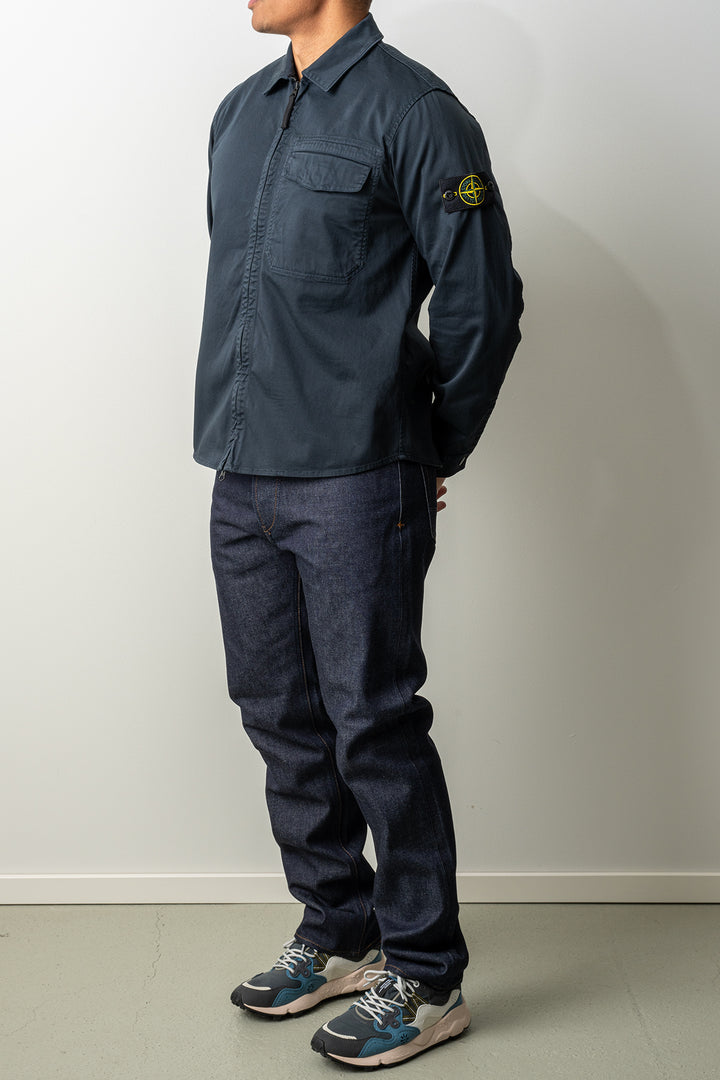 Stretch Organic Cotton Satin Overshirt 1200015 Navy Blue