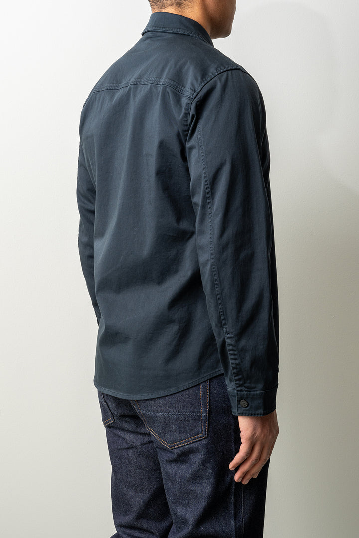 Stretch Organic Cotton Satin Overshirt 1200015 Navy Blue